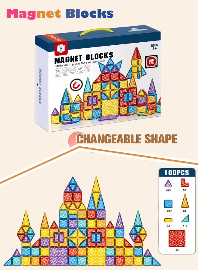 DEZHI 100Pcs Color Magnetic Accretion Block, Large Scale Set, Rounded Edge Design,Smooth To The Touch.Free Assembly, Etc,Enhances The Ability of Logical Thinking for Your Kids. Exercise Children's Sense of Three-dimensional Space. - Image 1